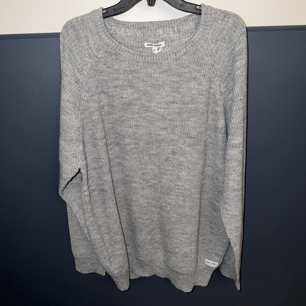 Banks Journal‎ Static Raglan Sweater Mens XXL Pullover Gray Wool Blend  Knit